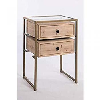 Mesa Auxiliar Hierro y Mdf Nórdico Dorado Natural 60 x 40 x 82