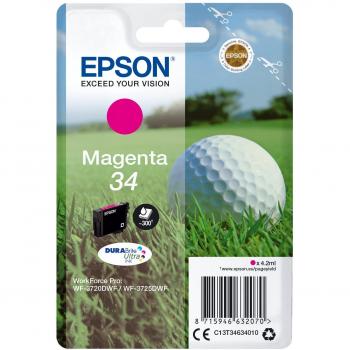 Epson 34 Magenta DURABrite Ultra Ink Cartridge C13T34634010 for WorkForce Pro WF-3720/WF-3720DWF/WF-3725DWF, Singlepack, Golf Ball Design,