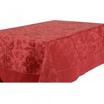Lino fashion: Rojo Jacquard lino/algodón mantel con amplia Fronteras, Rojo, 175cm x 300cm