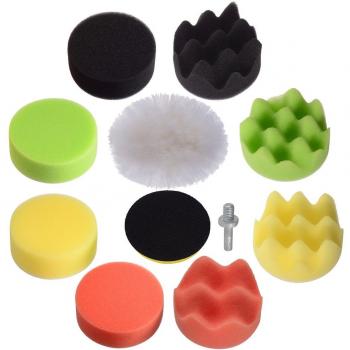 PChero 80 mm de coche de pulido Pad Kit con soporte de esponja almohadillas, forma ondulada Esponja Almohadillas, lana Pad, Pad Rueda y M10 para taladro eléctrico