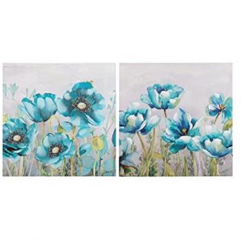 Set de 2 Lienzos de Flores Pintados a Mano 60x2x60 cm - Decoración de Pared