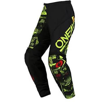 O'Neal Pantalones de Cross ELEMENT ATTACK V.23 Negro-Amarillo Neón, pantalones de motocross, color negro con detalles en amarillo neón, diseño aerodinámico, material resistente y duradero, ventil