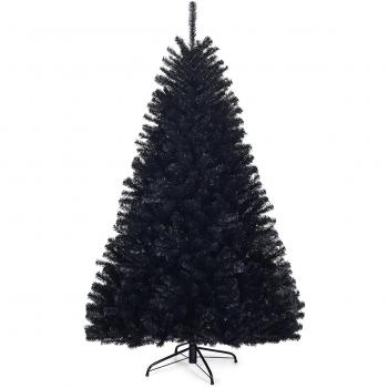 Árbol de Navidad Artificial Costway 1,8m con 1036 Ramas no Iluminado y Base Sólida de Metal, Decoraciones de Halloween, Puntas de PVC, Color Negro
