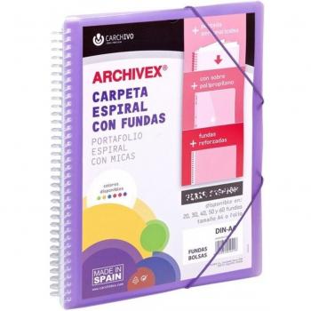 Carpeta con Fundas Archivex Carchivo A4 40 Fundas Espiral Color Violeta