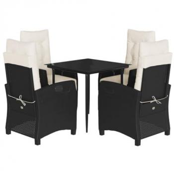 5-Piece Black Poly Rattan Garden Dining Set with Cushions