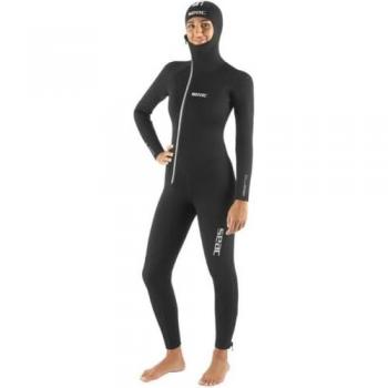 Traje Húmedo de Buceo Seacsub M.lungo Club 7 mm con Capucha integrada, Protectores Powertex en Hombros, Rodilleras y Zona Lumbar, Color Negro, Talla S