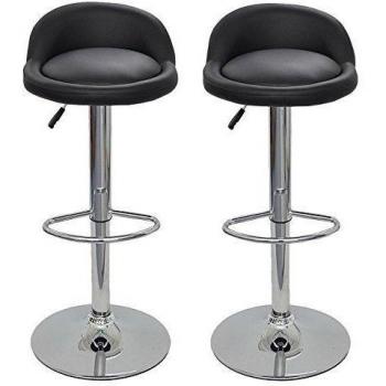 La Silla Española - Pack de dos taburetes con asiento redondo en color negro, en simil piel, regulable en altura 38x33x90 cm