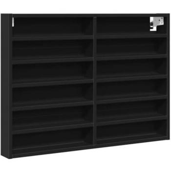 Vitrina de madera de ingeniería negra 80x8,5x58 cm, Mueble de Almacenaje Estantería para Oficina, Estudio, Dormitorio, Armario montado en la Pared