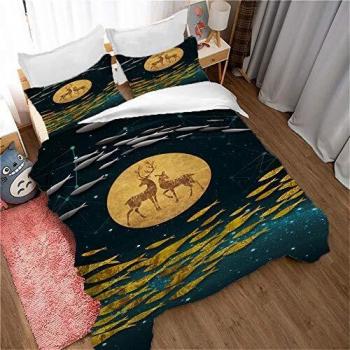 Juego Funda Nórdica Escuela de Peces y Ciervos Funda nórdica y Funda de Almohada con Cremallera Juego de 3 Piezas 1 Funda de edredón 2 Fundas de Almohada, Tamaño personalizado-220x240cm