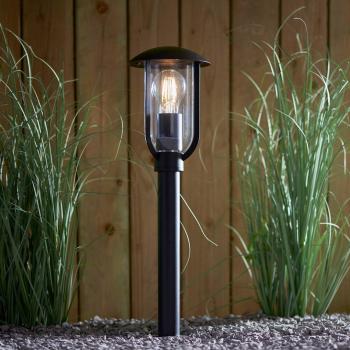 Bolardo de jardín Quinn, tipo: Poste de suelo para exteriores, características: Aleación de aluminio, policarbonato, color negro e incoloro, 1 bombilla incluida, altura 50cm, acabado texturizado negro,