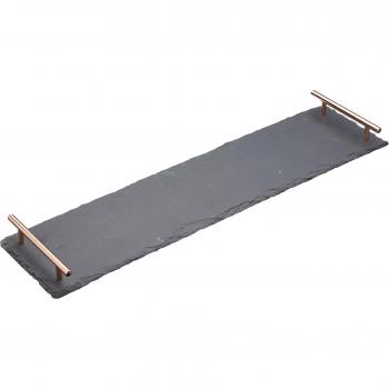 Bandeja de Pizarra Artesa con Asas de Cobre para Servir Sándwiches y Aperitivos, 60 x 15 cm