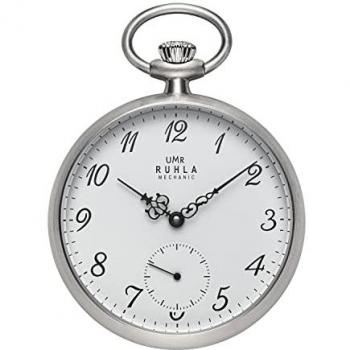 Ruhla 9660 Mechanical Pocket Watch with Glass Back, Small Second Hand, and Chain - Engravable