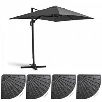 Parasol Excéntrico Orientable 360° (2 x 3 m) con 4 Losas de Lastre de Aluminio Gris Antracita