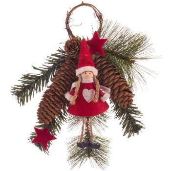Colgante de Puerta Navideño con Pino y Figura Decorativa, Multicolor, 22x15 cm
