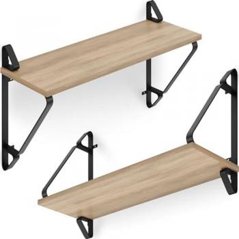 Estantes de Pared Tectake - Set de 2, Estilo Industrial, Efecto Madera y Acero, Carga Máxima 15 kg por Estante, Dimensiones 60 x 20 x 33.5