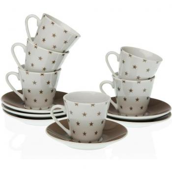 Juego de Tazas con Platos Versa Porcelana Estrellas Café (12 Piezas)