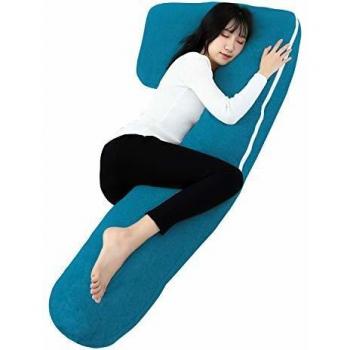 QUEEN ROSE Almohada de Embarazo con Funda de Jersey, Almohada de Cuerpo Completo en Forma de L para Mujeres Embarazadas, Azul