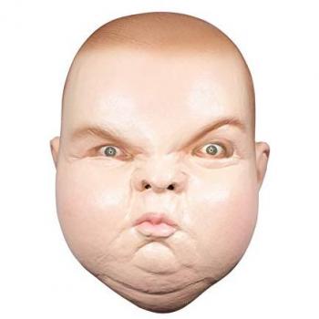 Máscara de Bebé Gruñón de Látex Resistente, Pintada a Mano, Talla Única Adulto, Línea Humor para Halloween y Fiestas de Disfraces