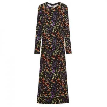 Desigual - Vestido slim de manga larga para mujer, flores, negro, talla M