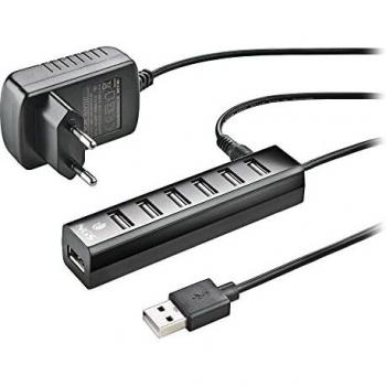 NGS IHUB7 Tiny - Hub USB 2.0 con 7 Puertos y Adaptador de Corriente 5V/1A, Compatibilidad Universal