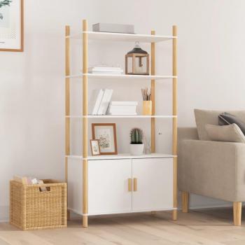 Aparador alto de madera contrachapada blanco 80x40x153 cm - Mueble de Almacenaje para salón, Buffet, Armario Auxiliar y Armario de Almacenamiento