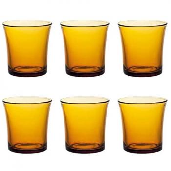 Set de 6 vasos de cristal templado 21 cl, color ámbar, modelo Lys, resistentes a los golpes y choques térmicos, aptos para microondas y lavavajillas, dimensiones 7,8 x