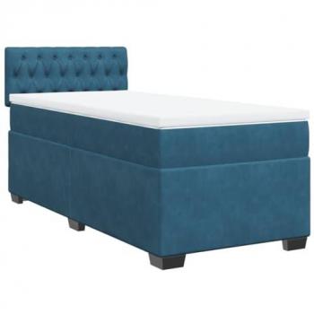 Cama box spring con colchón de muelles en terciopelo azul 90x200 cm
