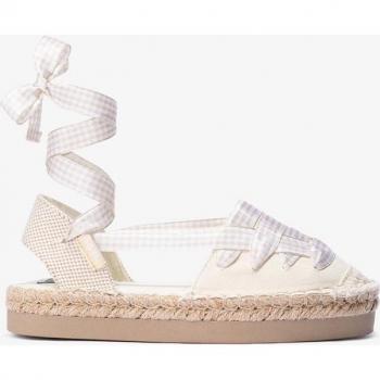 Alpargatas de niña en color beige con cintas estampado cuadros
