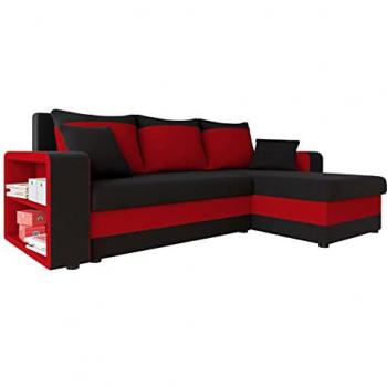 Sofá rinconero Comfivo 153, rojo, con función de descanso y caja de ropa de cama, dimensiones 244 x 146 x 84 cm