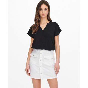 Blusa JDYLION S/S para mujer, manga corta y escote en V, color negro