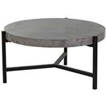 Mesa de Centro Redonda Moderna 75 cm Efecto Cemento Gris con Patas de Metal Negro Bonita