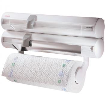 Leifheit Portarrollos de pared Rolly Mobil ComfortLine con portarrollos extraíble, sujeta rollos de cocina, portarrollos triple con cuchillas afiladas, Color Blanco/Gris, 44 x 14 x 45 cm