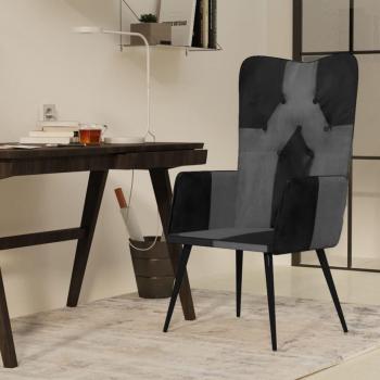 Sillón orejero de cuero auténtico vidaXL en colores gris, negro, marrón y blanco - Sillón cómodo para dormitorio y sala de estar