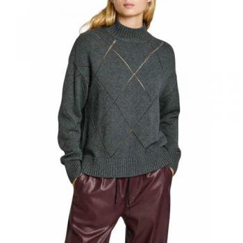 Pepe Jeans - Jersey de mujer cuello alto con detalle de rombos, color gris (Dark Grey Marl), talla XL