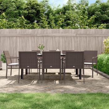 9-Piece Outdoor Dining Set with Cushions in Poly Rattan and Steel
