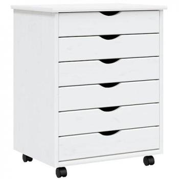 vidaXL Rolling Cabinet with Drawers MOSS White Solid Wood Pine