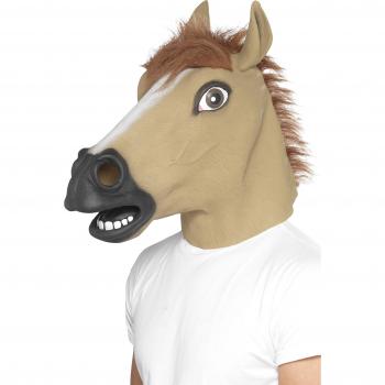 Smiffys-39509 Careta de Caballo, Cubre Toda la Cabeza, de látex, con Pelo, Color marrón, Tamaño único