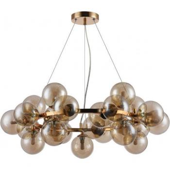 Lámpara colgante moderna Cabella de Italux, 25 luces, acabado en oro, pantalla de color coñac, tipo de bombilla G9