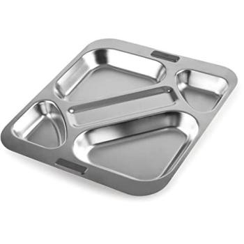 Lacor - 66957 - Bandeja Autoservicio, Bandeja para Comedor, 4 Compartimentos + Espacio para Cubiertos, Apilable, Acero Inoxidable, 32,5x37,5 cm