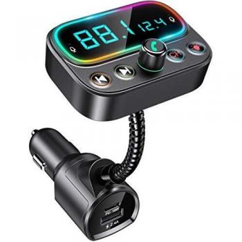 Goigrn Transmisor Bluetooth Coche con Micrófono Dual, Manos Libres Coche con un Botón Apagado, Pantalla LCD2.0/Puerta PD 18W/9 RGB LED Retroiluminado, Soporte para Disco U/Salida Auxiliar