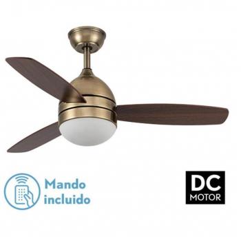 Ventilador de Techo 30W DC Maestral Cuero, 3 Aspas Reversibles Roble/Nogal, 6 Velocidades, Iluminación LED 2850lm, Control Remoto con Memoria