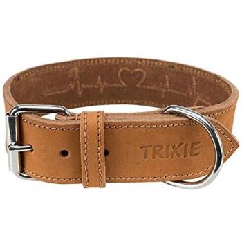 Collar de Cuero Engrasado Trixie Heartbeat para Perros, Color Marrón, Tamaño M (38-47 cm)