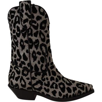 Dolce & Gabbana Gray Black Leopard Cowboy Boots Shoes - EU38.5/US8