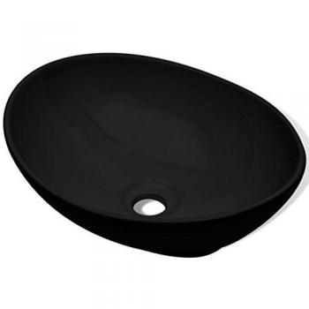 vidaXL Lavabo Baño Forma Ovalada Moderno y Lujoso de Cerámica Negro Lavamanos