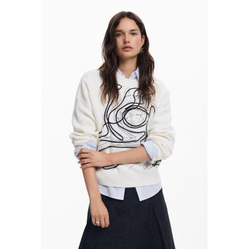 Christian Lacroix Women's Brushstroke Knit Sweater - Loose Fit, White, Size S