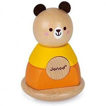 Tentetieso Oso de Madera Maciza - Juguete de Estímulo para Manipular y Encajar - Pintura al Agua - A partir de 1 Año, J08184