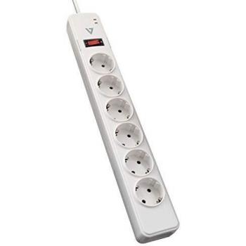 V7 Protector de Sobrevoltaje con 6 Tomas Schuko, Cable de 1.8m - Blanco