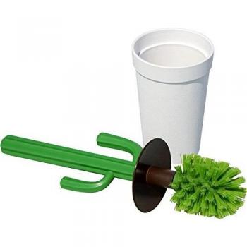 Escobillero Cactus Qualy - WC, plástico, 2 piezas (cepillo y contenedor), blanco y verde, Ø 11 x 41 cm