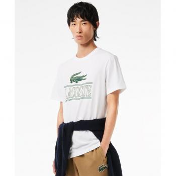Camiseta Blanca Regular Fit de Algodón Grueso Lacoste