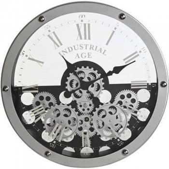 Reloj de Pared con Engranajes Home ESPRIT Negro Plateado Metal Cristal 52 x 8,5 cm